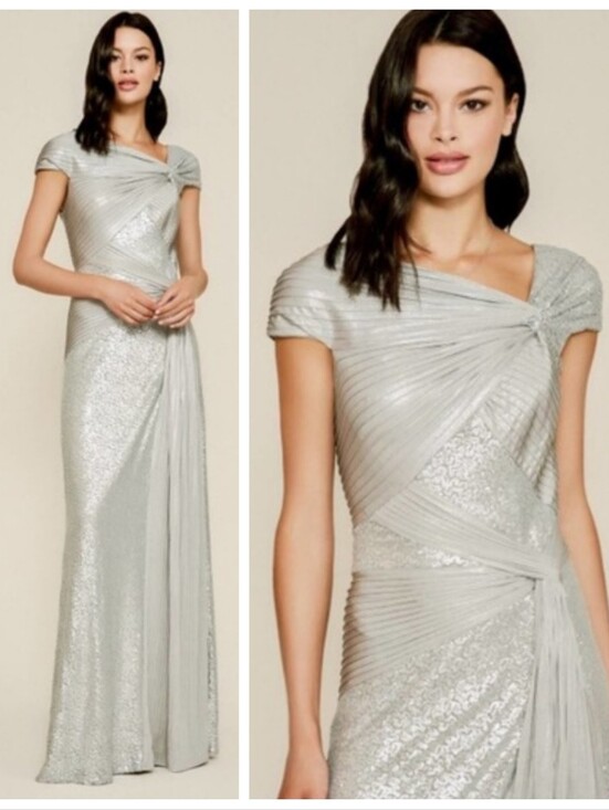 Tadashi Shoji Dresses & Skirts - NWT $558 Tadashi Shoji Parma Draped Sequin Gown Silver Women's Medium Evening